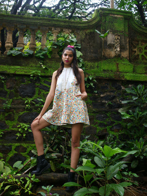 white silk floral embroidery cutwork dress