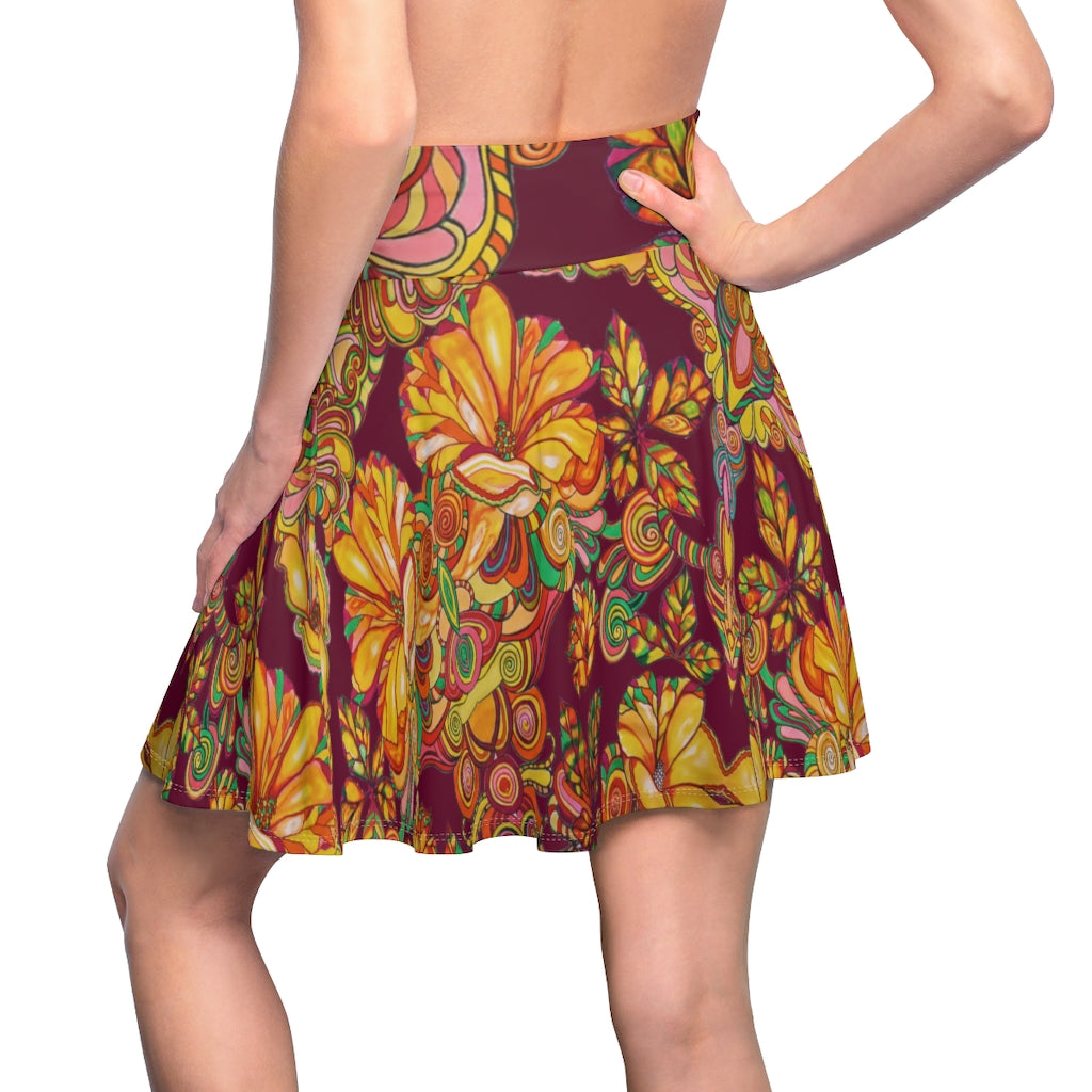 Artsy Floral Marsala Skater Skirt