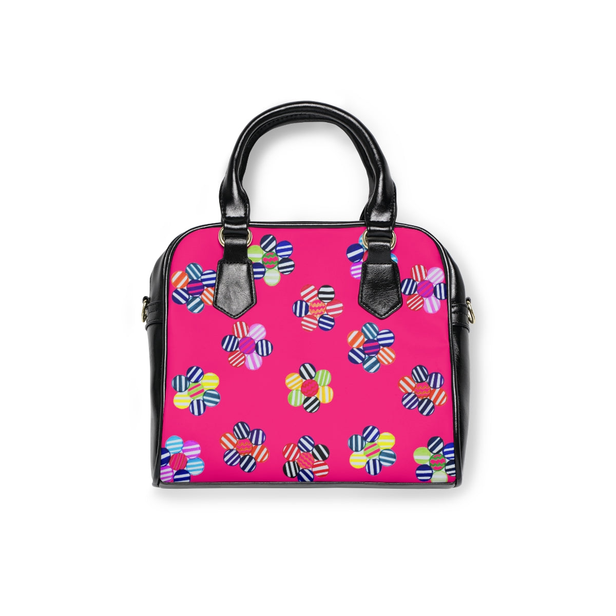 Hot pink geometric floral pu leather handbag