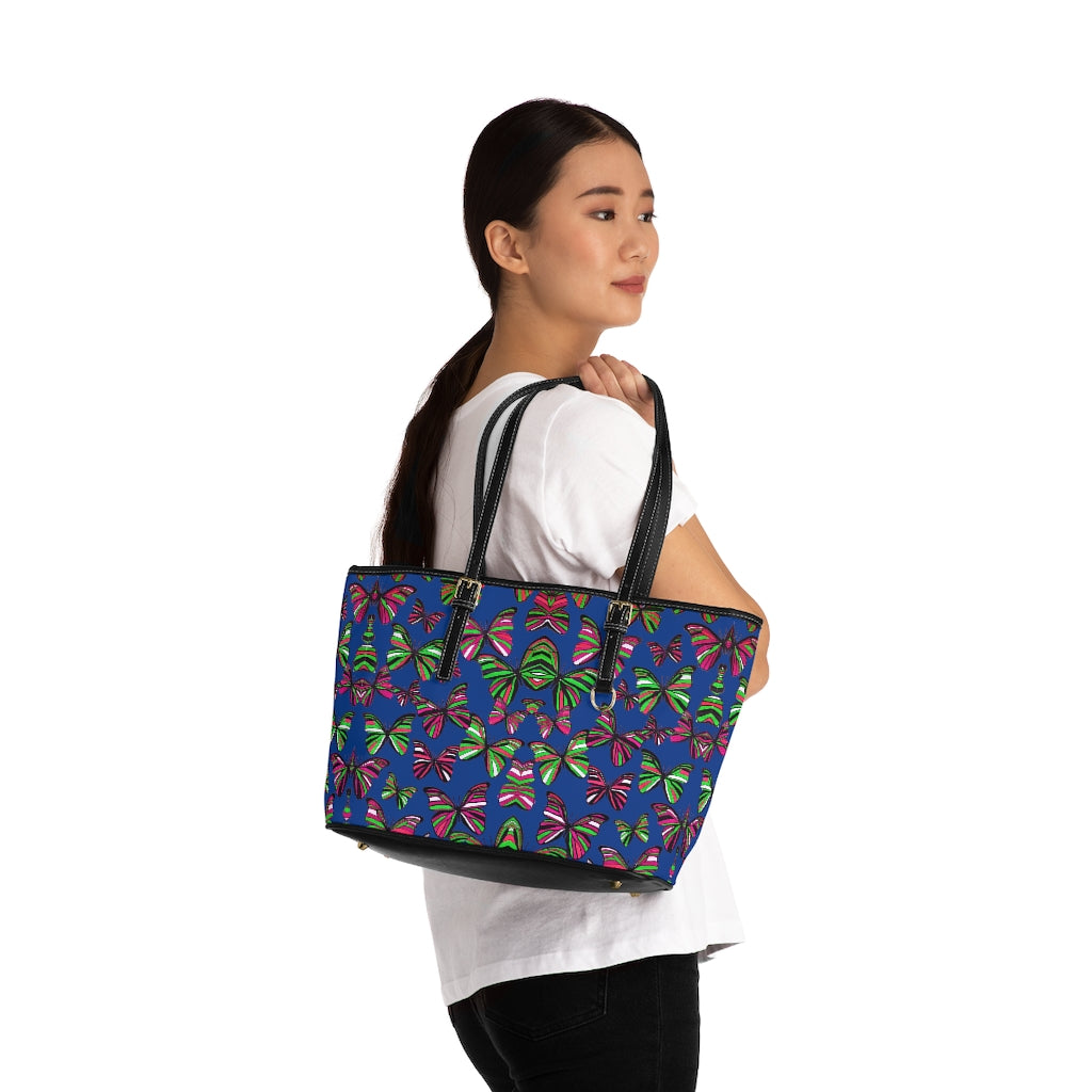 blue butterfly print tote