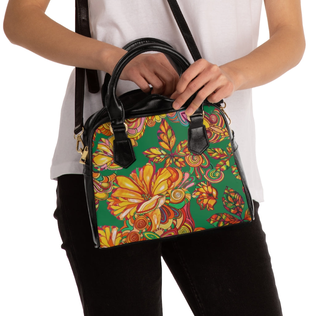 green floral print handbag