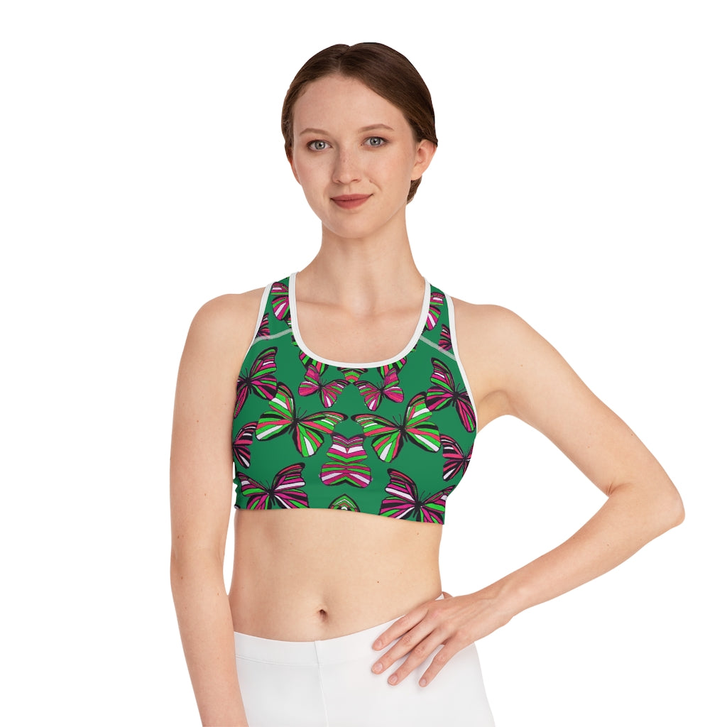 Emerald Butterfly (AOP) Sports Bra