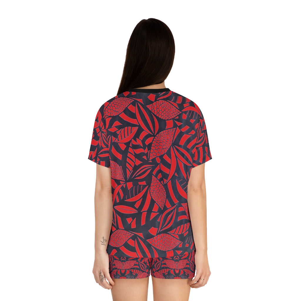 Red Tropical Minimalist Short Pajama Set (AOP)