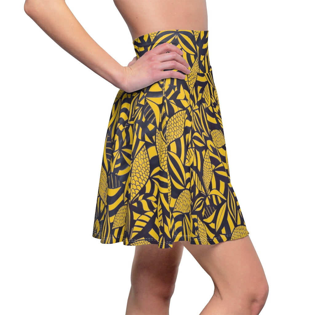 Tropical Minimalist Yellow Skater Skirt