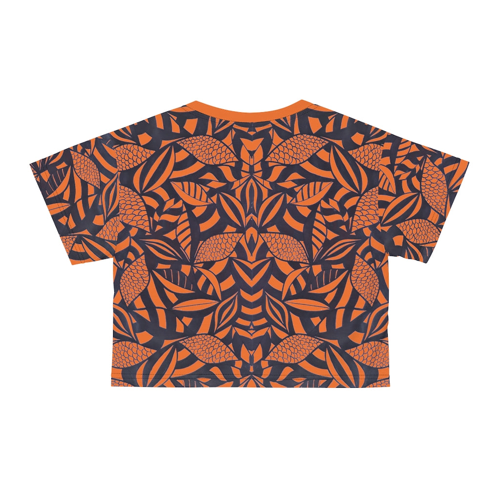 orange tropical print crop t-shirt