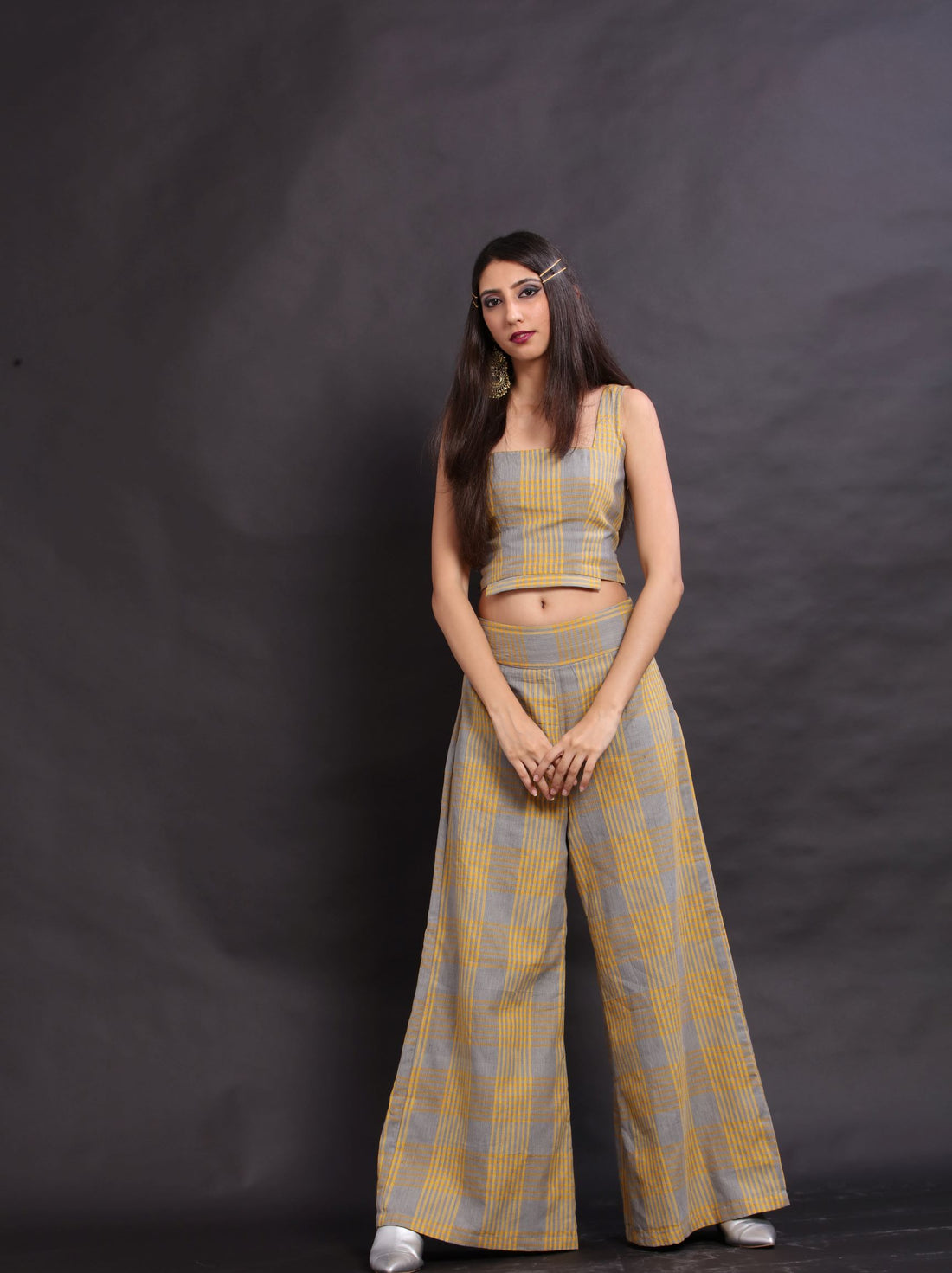 Grey handloom checkered co-ords