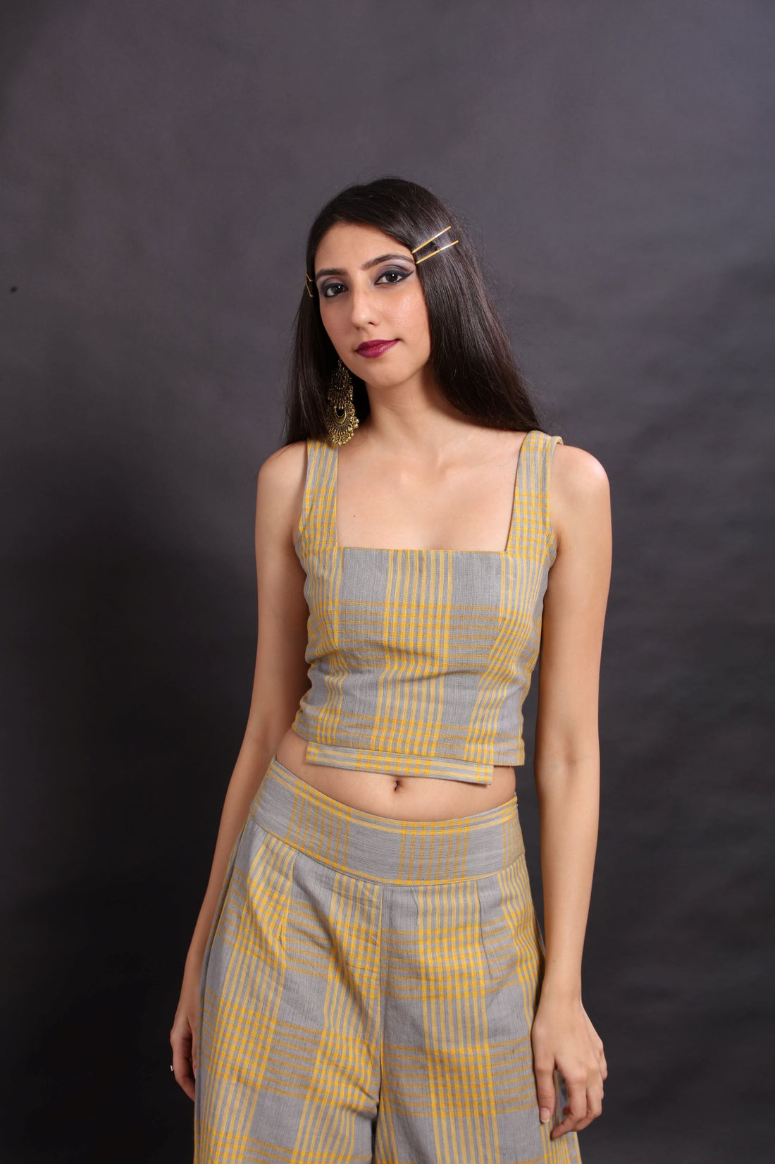 Grey handloom checkered co-ords