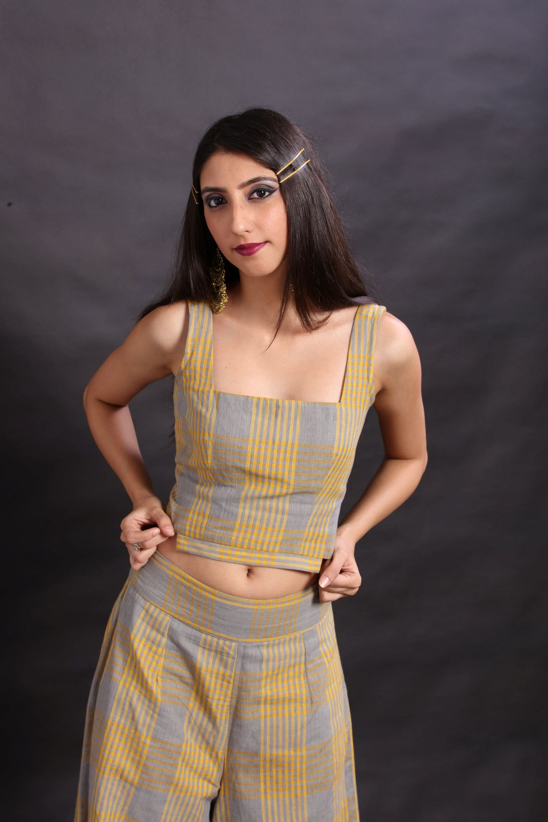 Grey handloom checkered co-ords