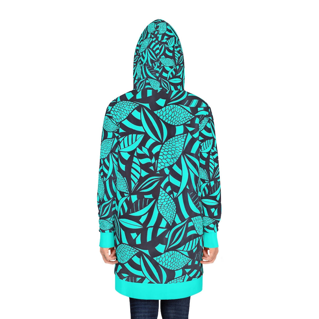 Tropical Minimalist Cyan Hoodie Dress (AOP)