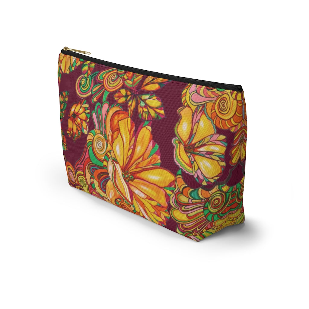 Marsala Artsy Floral Accessory Pouch