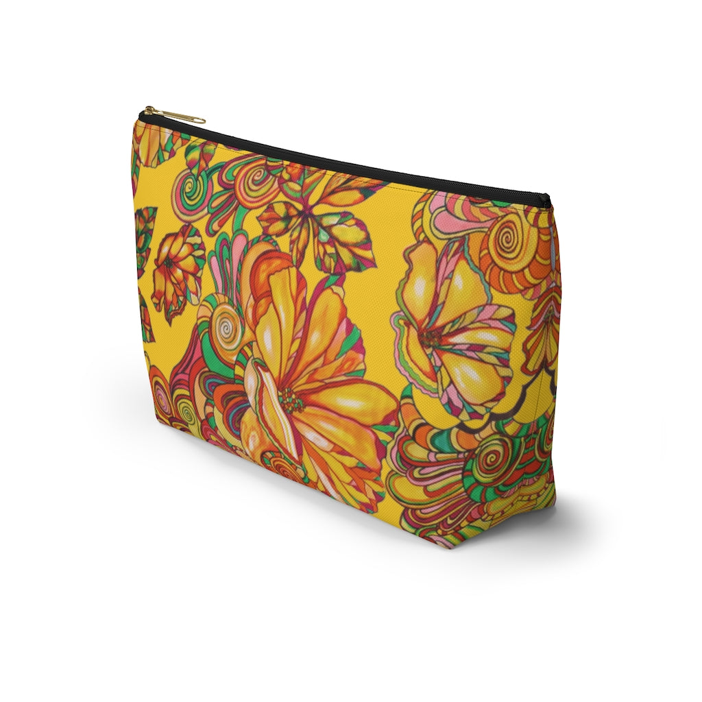 Yellow Artsy Floral Accessory Pouch