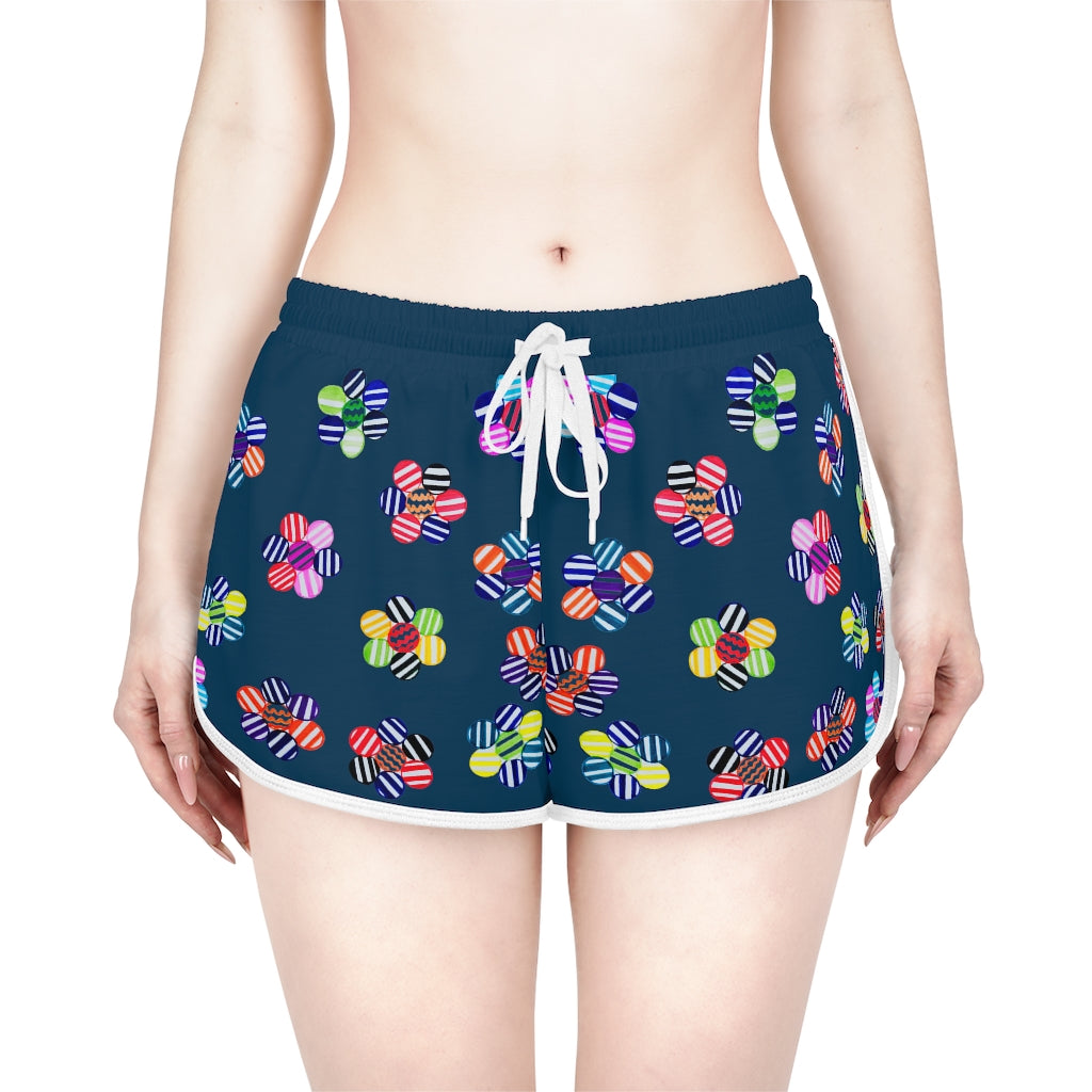 teal geometric floral print gym shorts