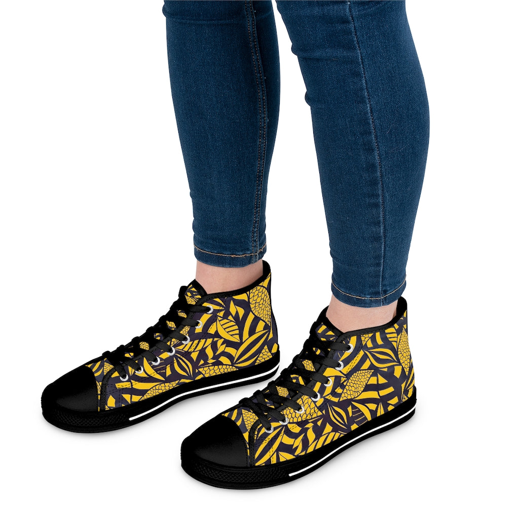Yellow Tropical Minimalist Women's High Top Sneakers