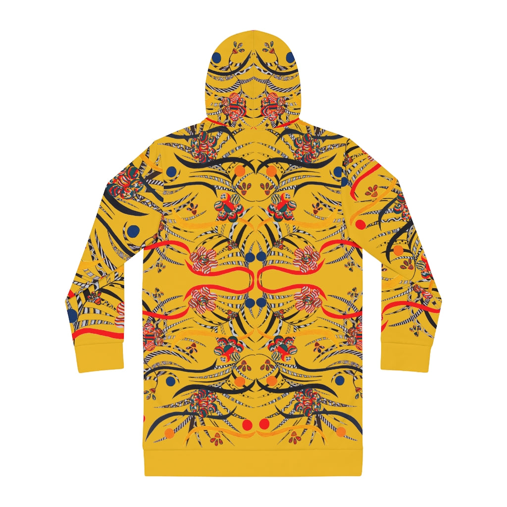 yellow animal & floral print hoodie dress 