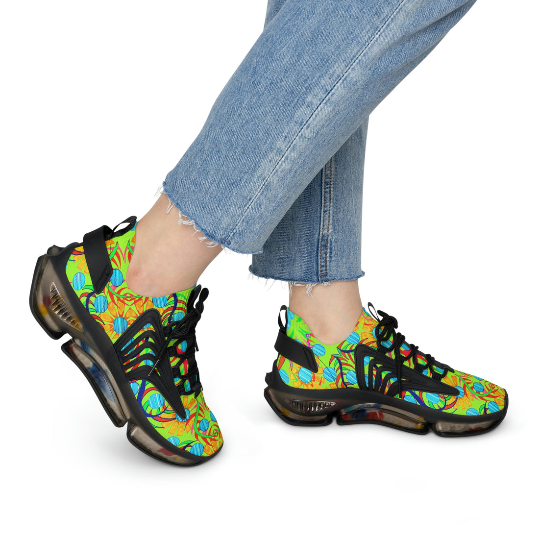 Lime Sunflower Printed OTT Women's Mesh Knit Sneakers