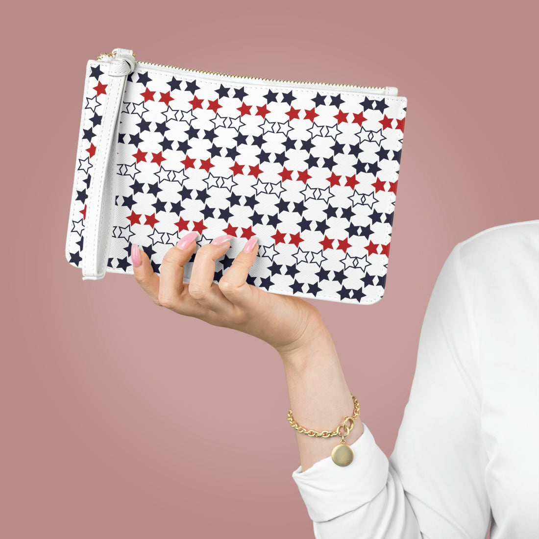 White Star Print Clutch Bag