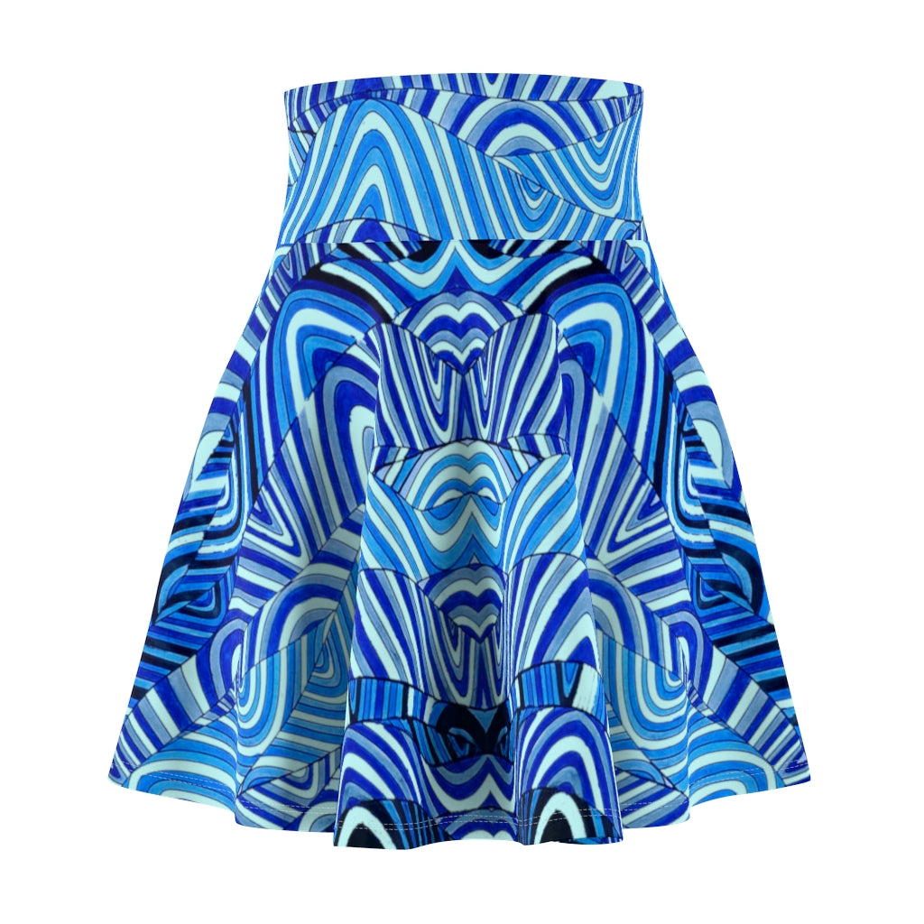 sky blue & blue psychedelic print skater skirt