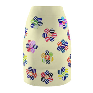 Cream Candy Florals Print Pencil Skirt