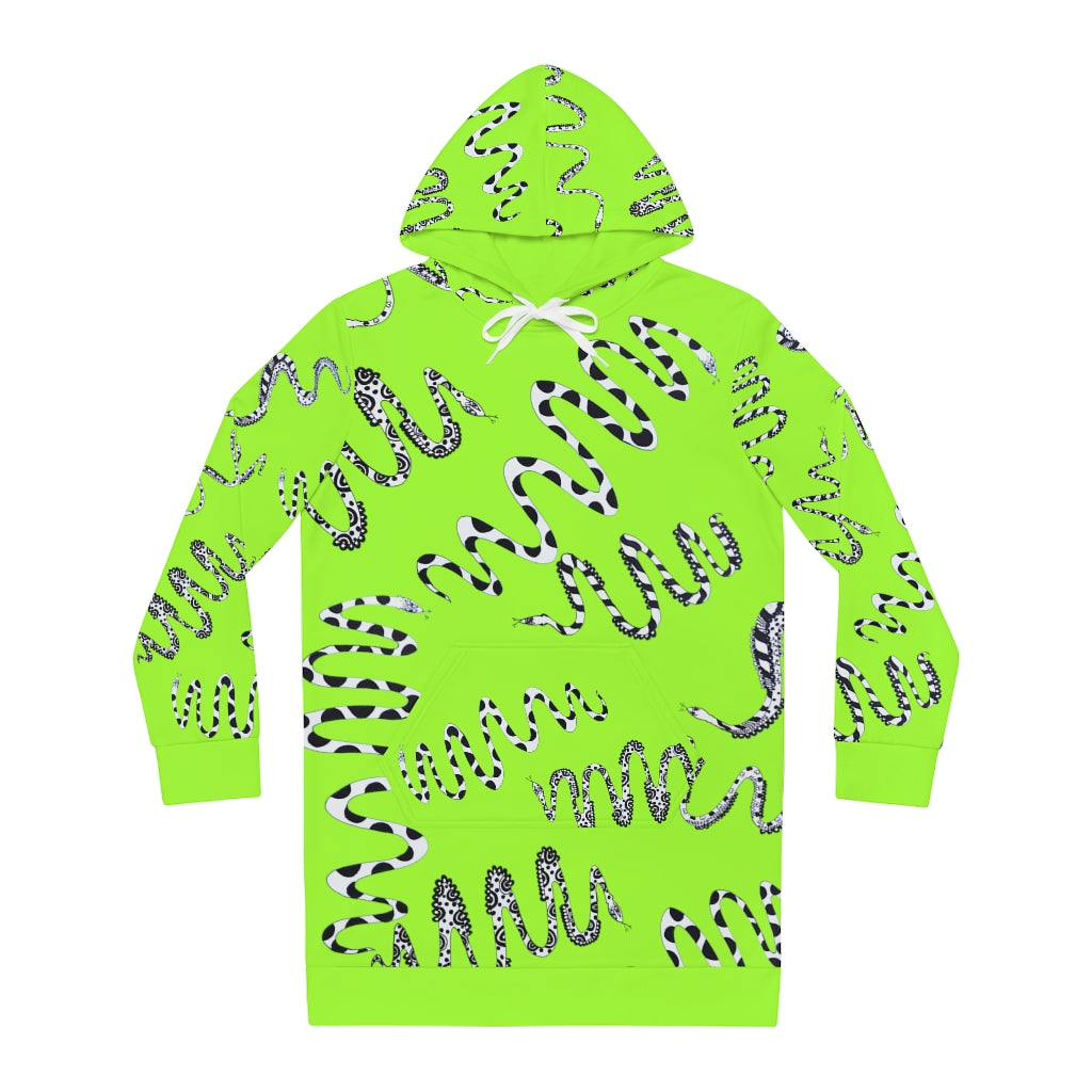 Lime Green Snake Print Hoodie Dress