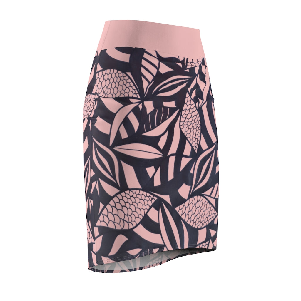 Pink Tint Tropical Minimalist Pencil Skirt