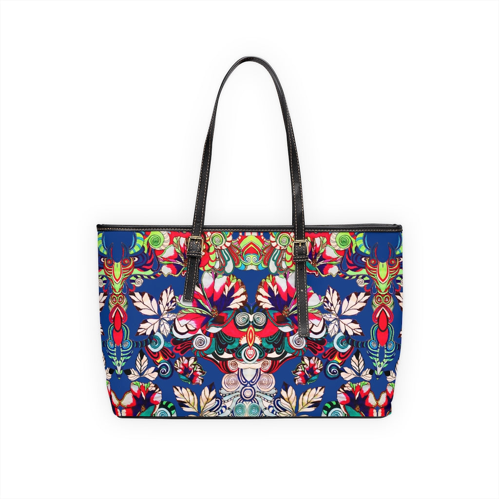 Blue Floral Pop PU Leather Shoulder Bag