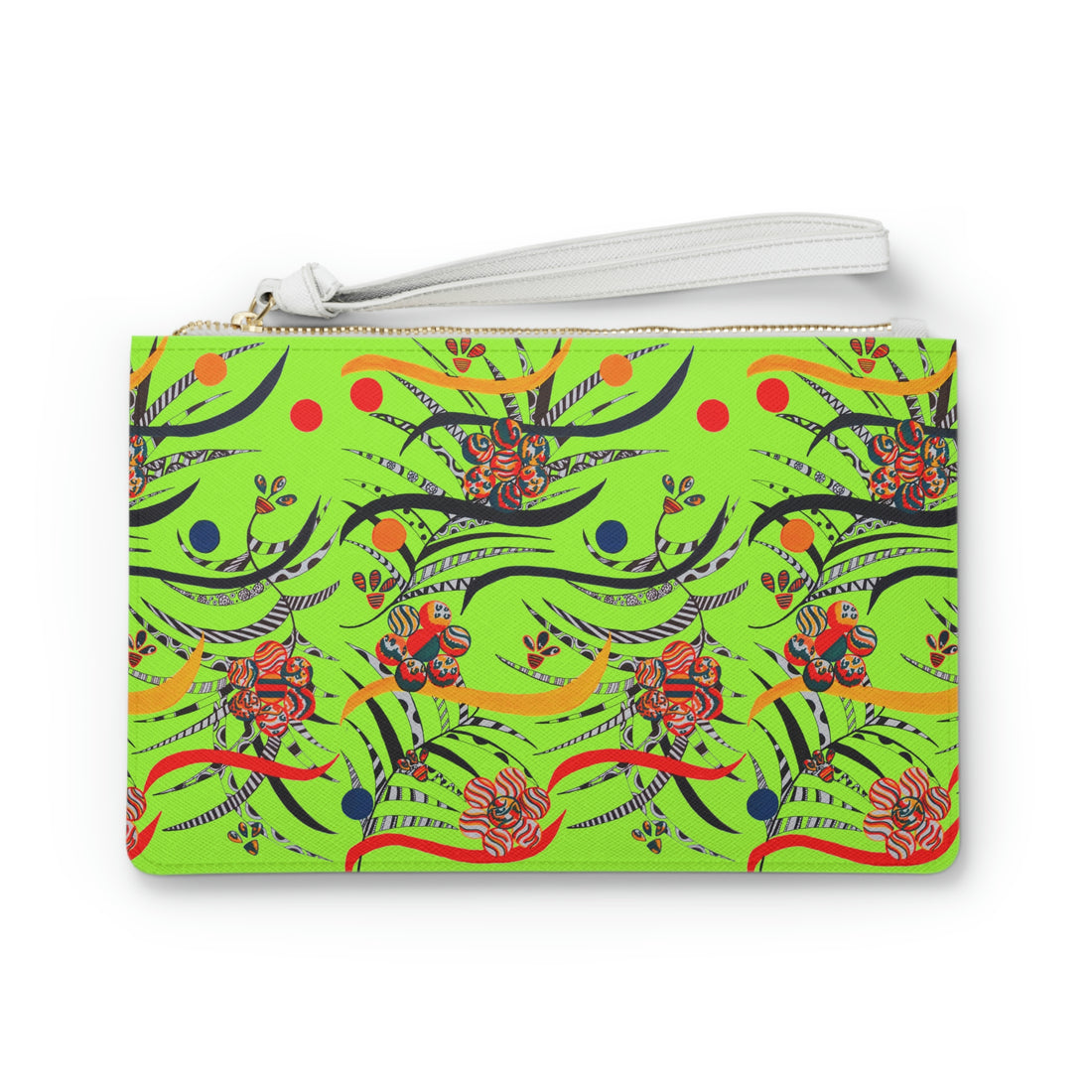 lime green floral & animal print clutch bag