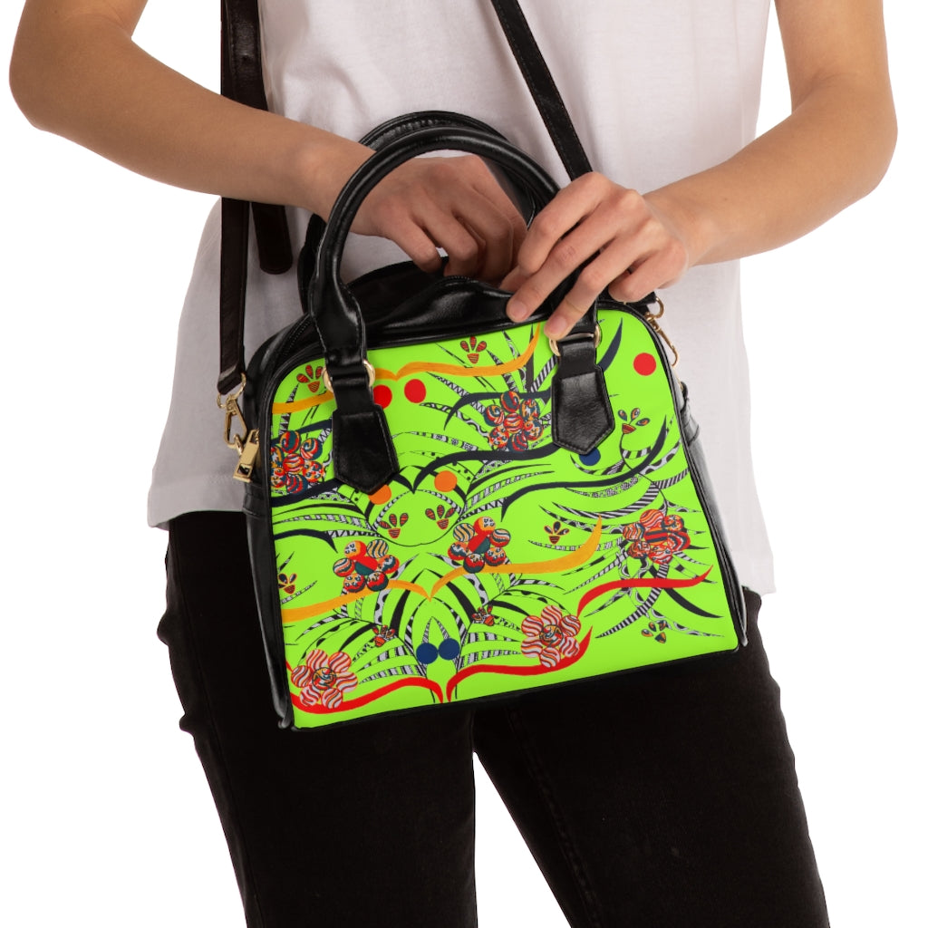 lime green animal & jungle print handbag