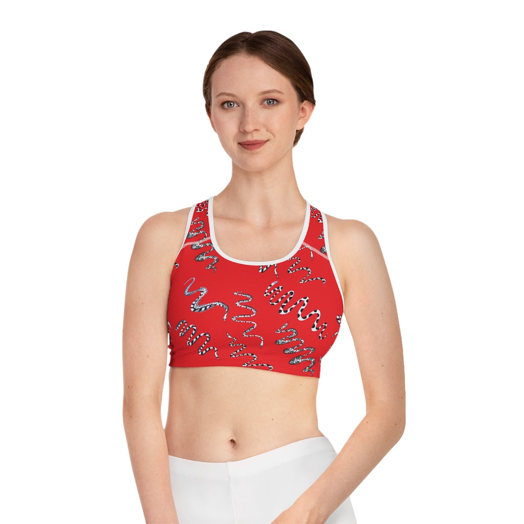 red snake print sports bra