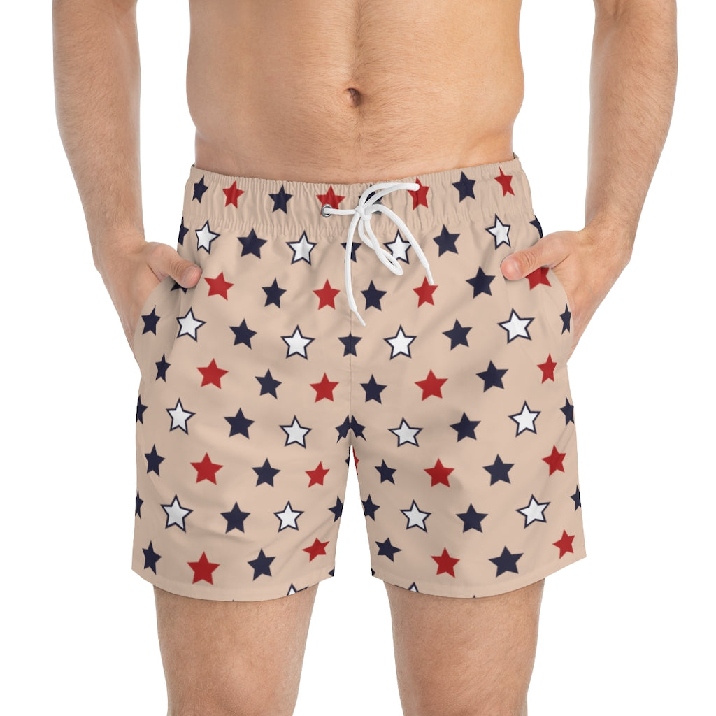 nude star print 4th of July men's swimming trunks