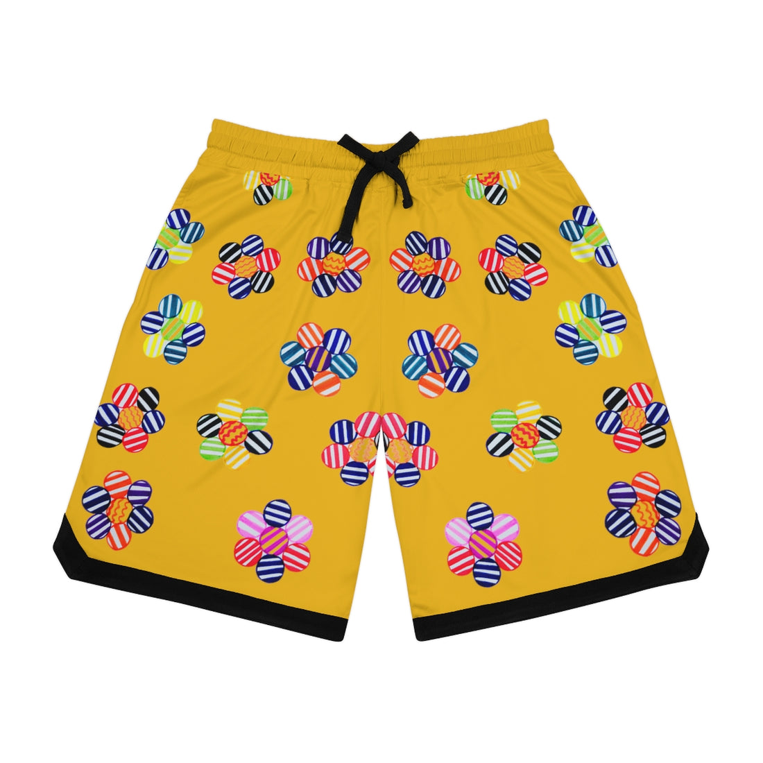 Yellow Geo Floral Basketball Rib Shorts (AOP)