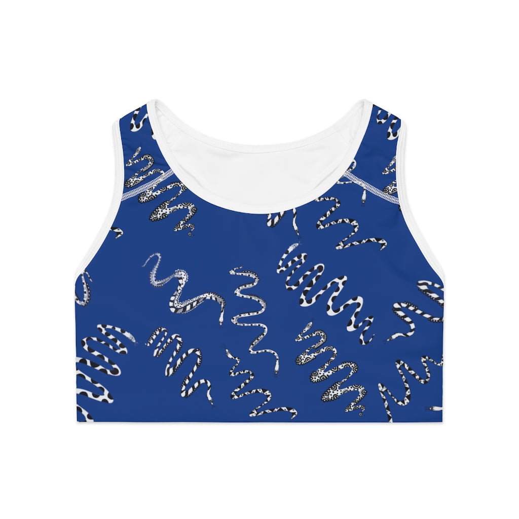 blue snake print sports bra