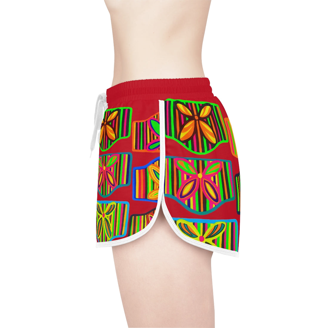 Deep Red Deco Print Relaxed Shorts