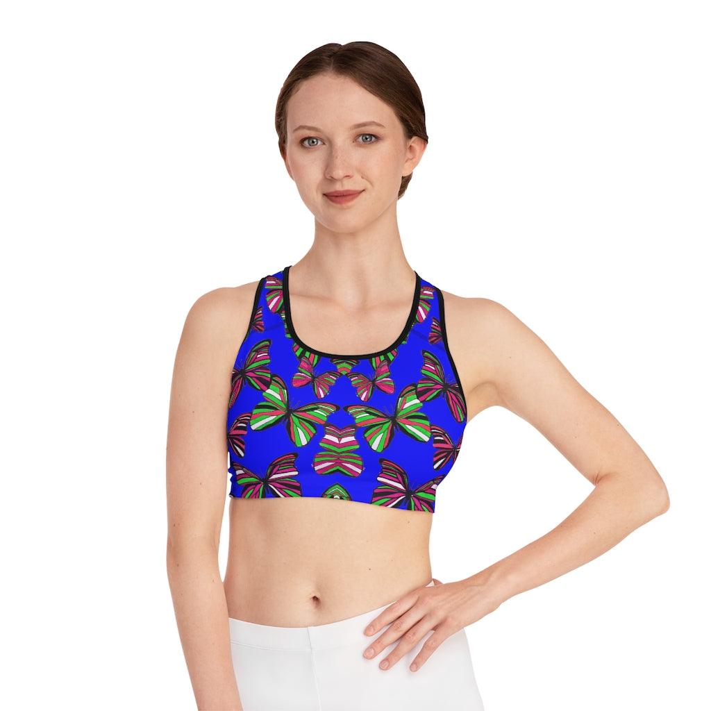 Electric Blue Butterfly (AOP) Sports Bra