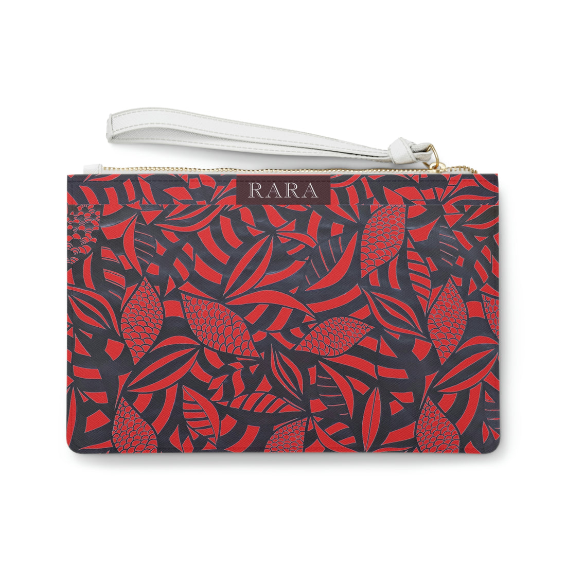 red tropical print clutch bag