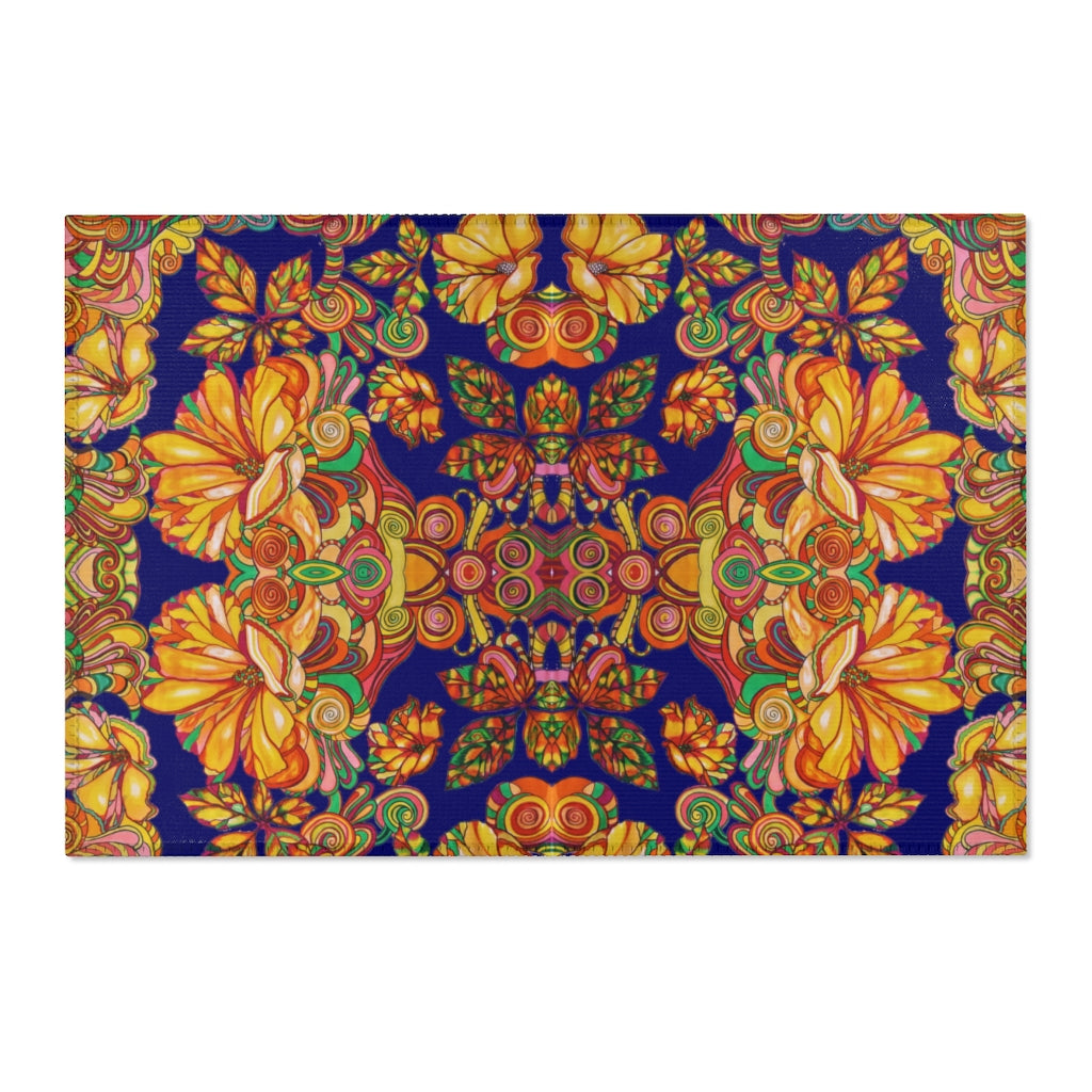 Artsy Floral Persian Blue Area Rug