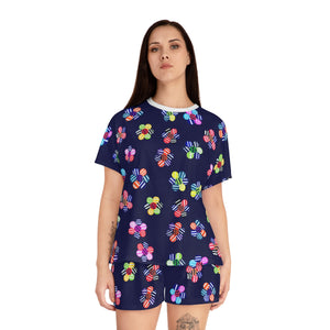 navy ink geometric floral shorts & t-shirt pajama set
