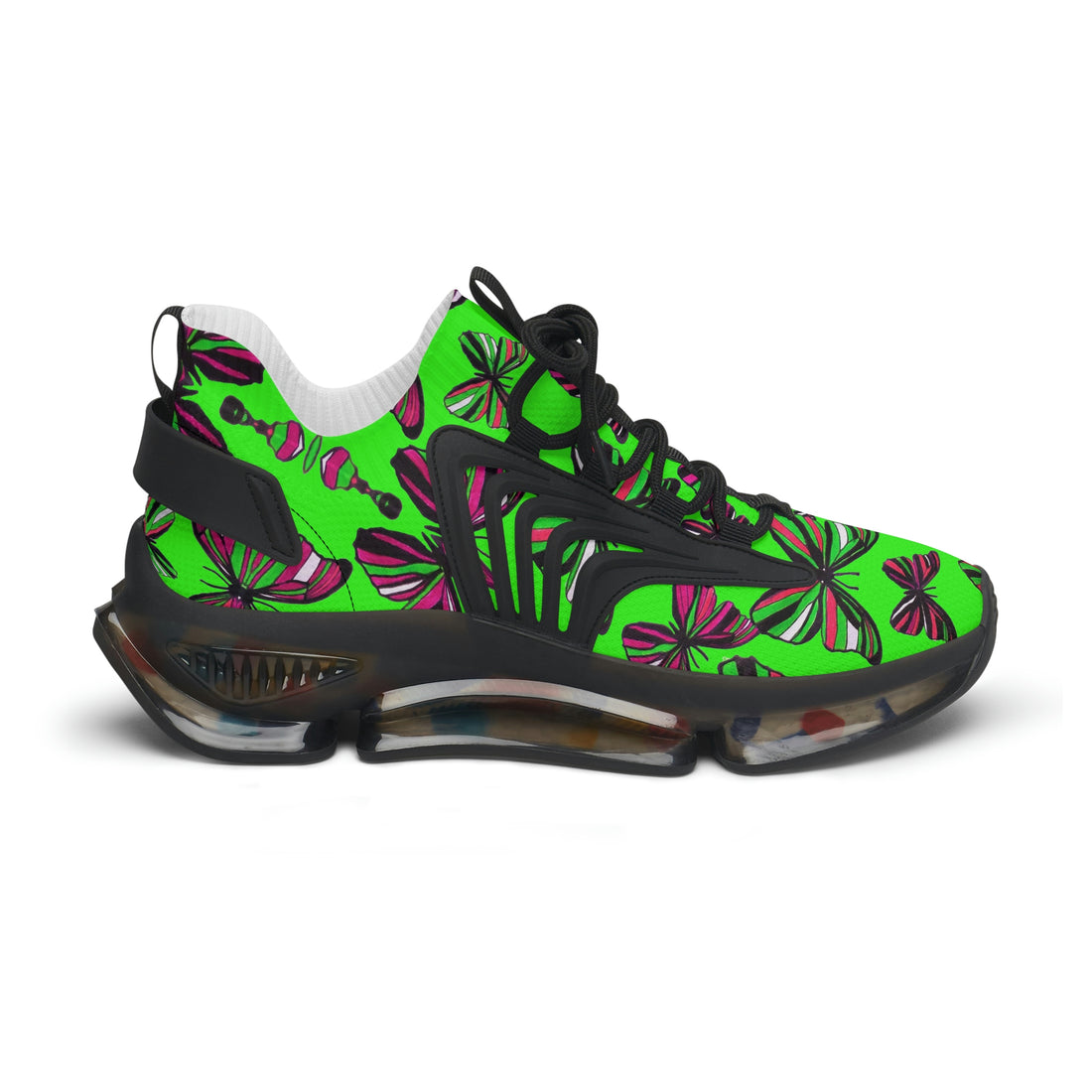 Neon Green Butterfly Printed OTT Women's Mesh Knit Sneakers