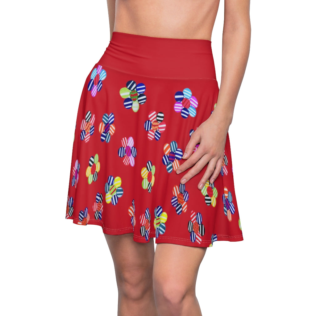 rouge red striped floral skater skirt 