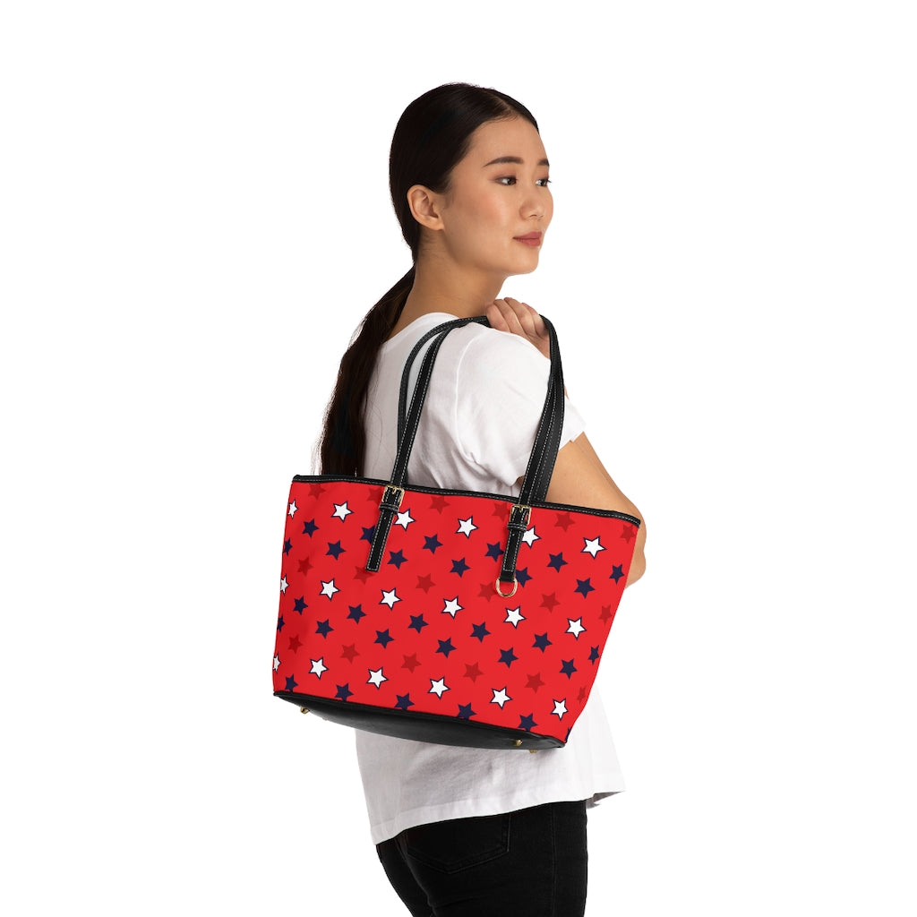 red star print handbag