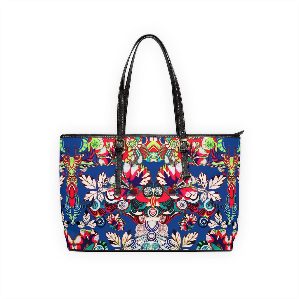 Blue Floral Pop PU Leather Shoulder Bag