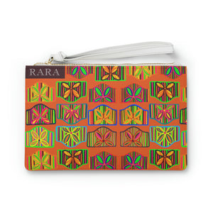Orange Deco Print Clutch Bag