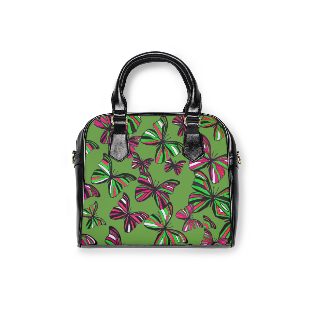 olive butterfly print handbag