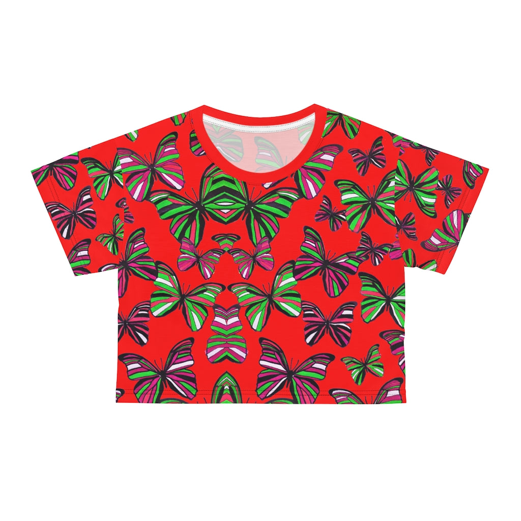 Red Butterfly AOP Crop Tee