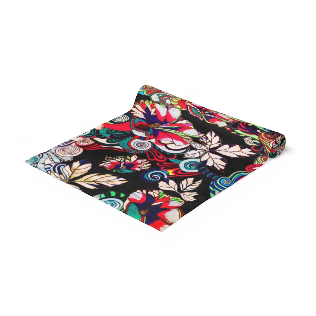 Artsy Floral Pop Black Table Runner