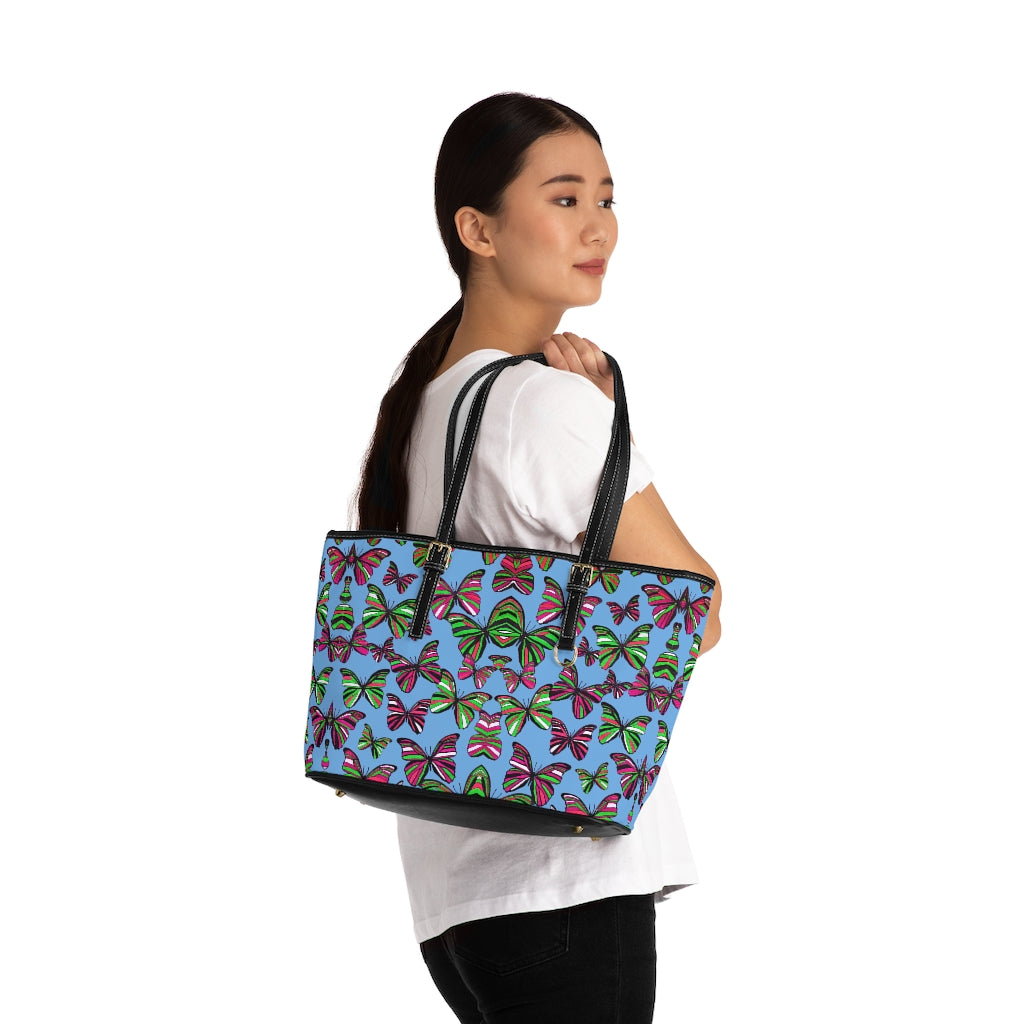 sky blue butterfly print tote