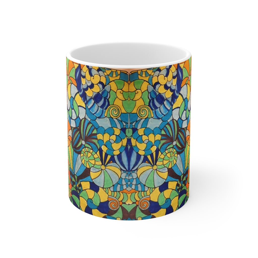 Vivid Ocean Blues Yellow Ceramic Mug 11oz