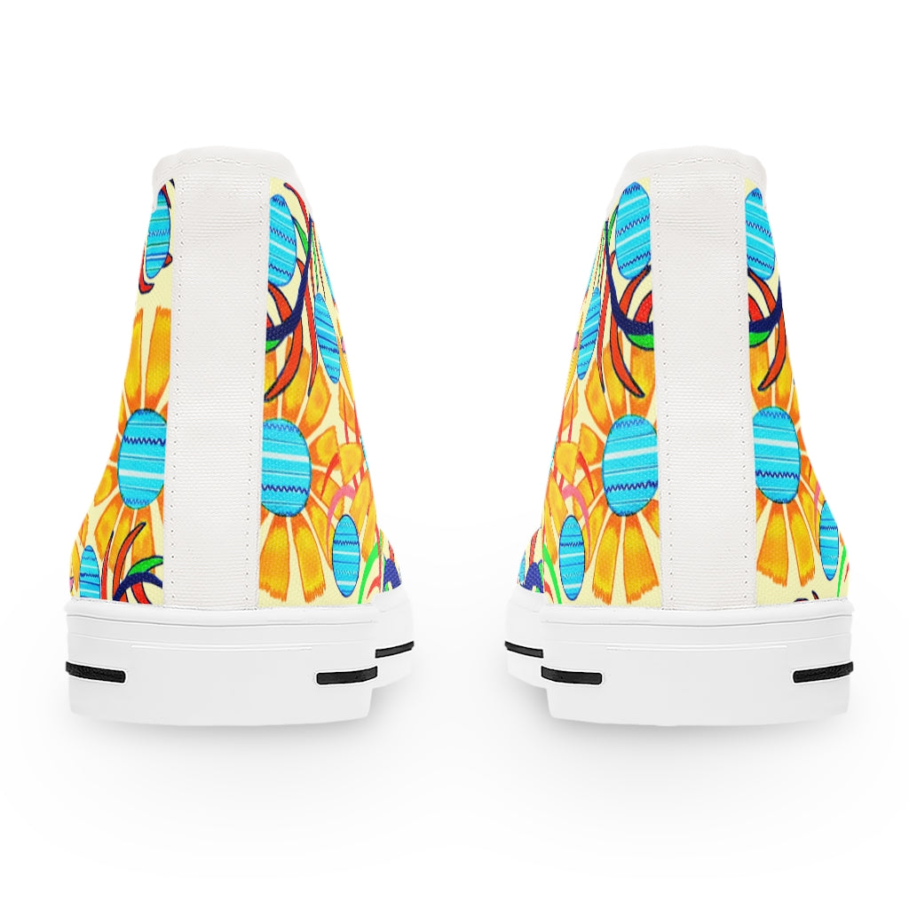 cream sunflower print women's hightop canvas sneakers 