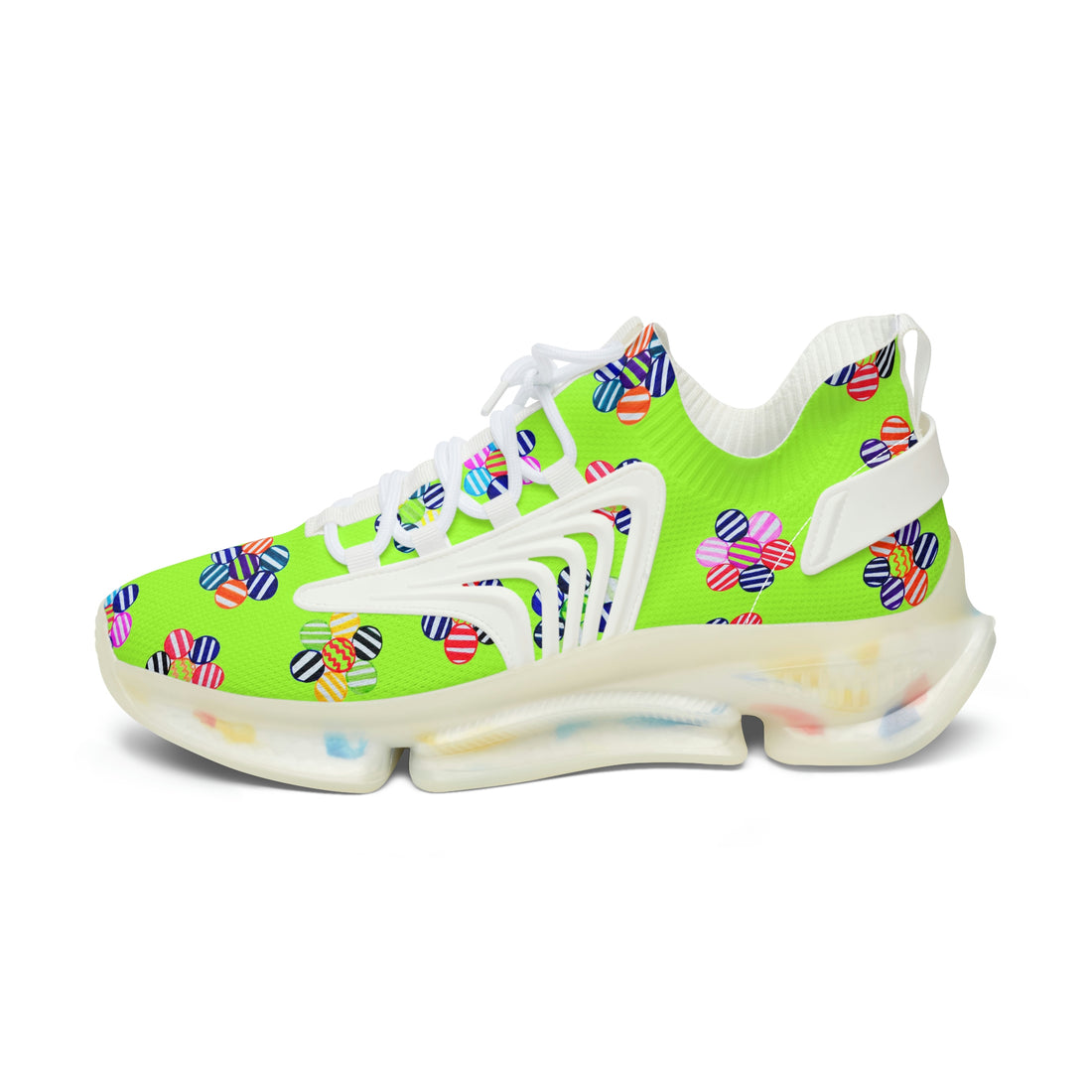 Lime Green Candy Floral Printed OTT Women's Mesh Knit Sneakers