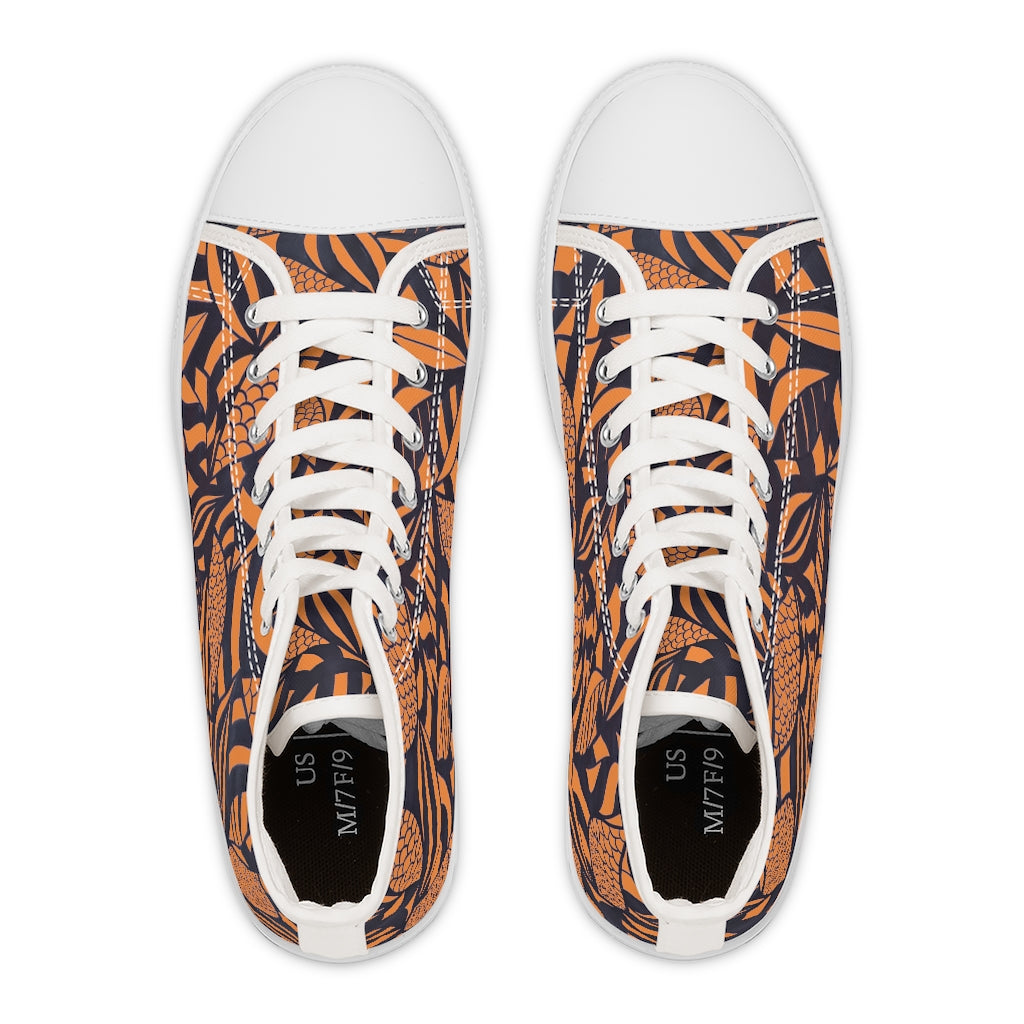 peach tropical print hightop women's sneakers