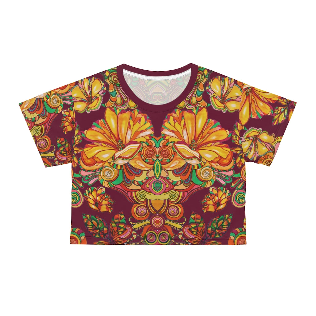 Marsala Artsy Floral AOP Crop Tee